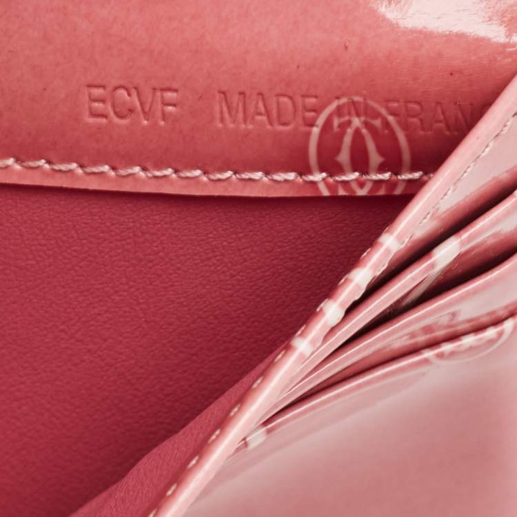 Pre Owned Cartier Pink Patent Leather Happy Birthday Trifold Continental Wallet