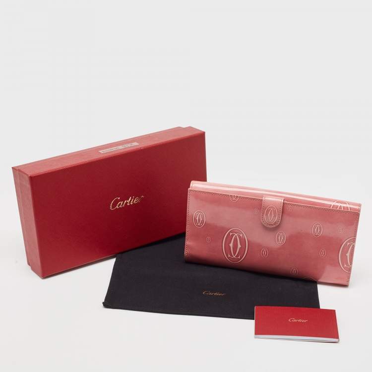 Pre Owned Cartier Pink Patent Leather Happy Birthday Trifold Continental Wallet