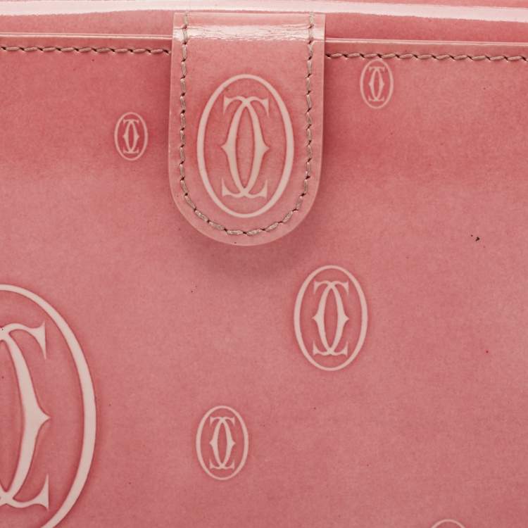 Pre Owned Cartier Pink Patent Leather Happy Birthday Trifold Continental Wallet