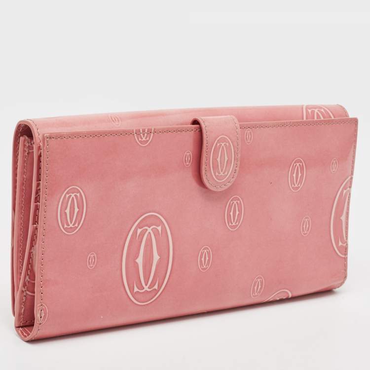 Pre Owned Cartier Pink Patent Leather Happy Birthday Trifold Continental Wallet