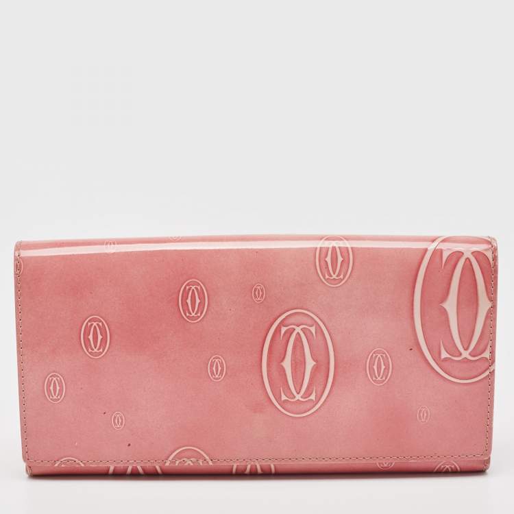 Pre Owned Cartier Pink Patent Leather Happy Birthday Trifold Continental Wallet