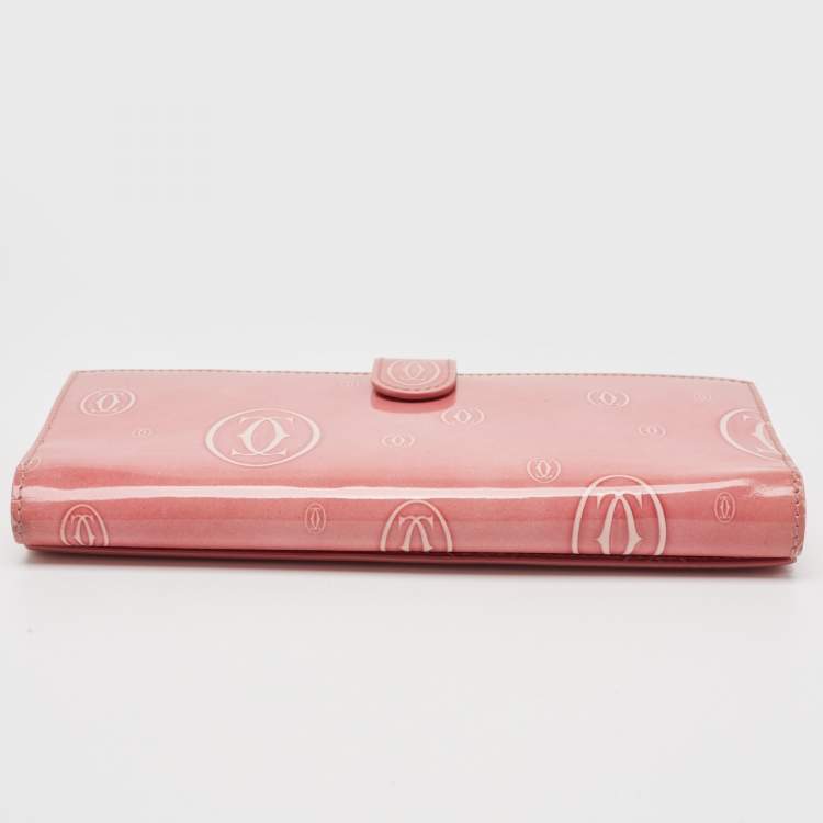 Pre Owned Cartier Pink Patent Leather Happy Birthday Trifold Continental Wallet