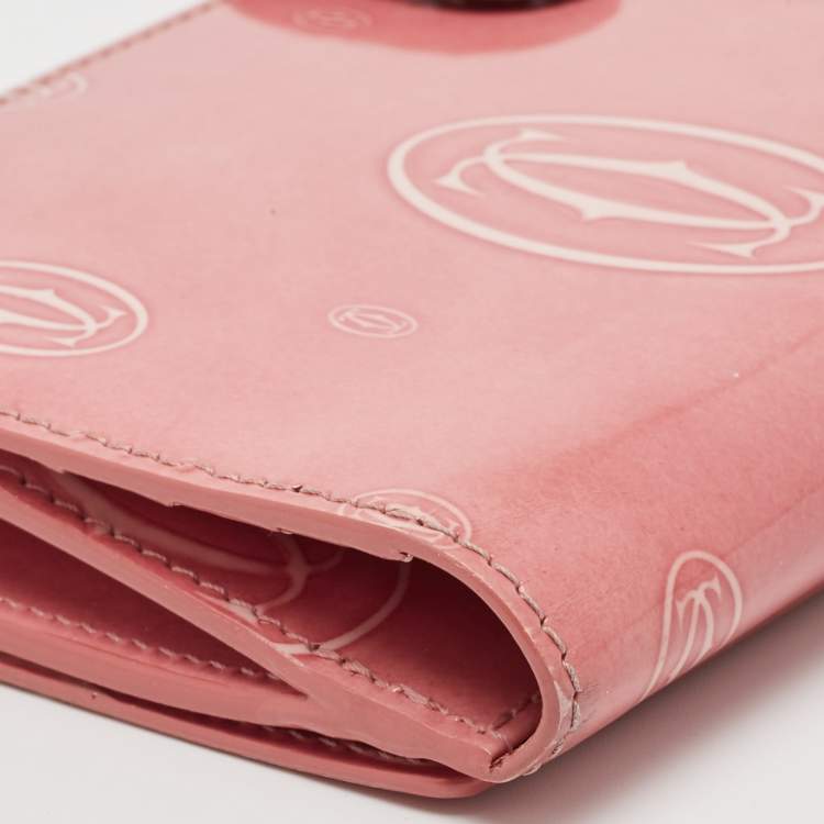 Pre Owned Cartier Pink Patent Leather Happy Birthday Trifold Continental Wallet