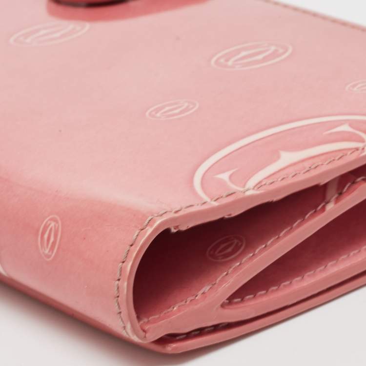 Pre Owned Cartier Pink Patent Leather Happy Birthday Trifold Continental Wallet