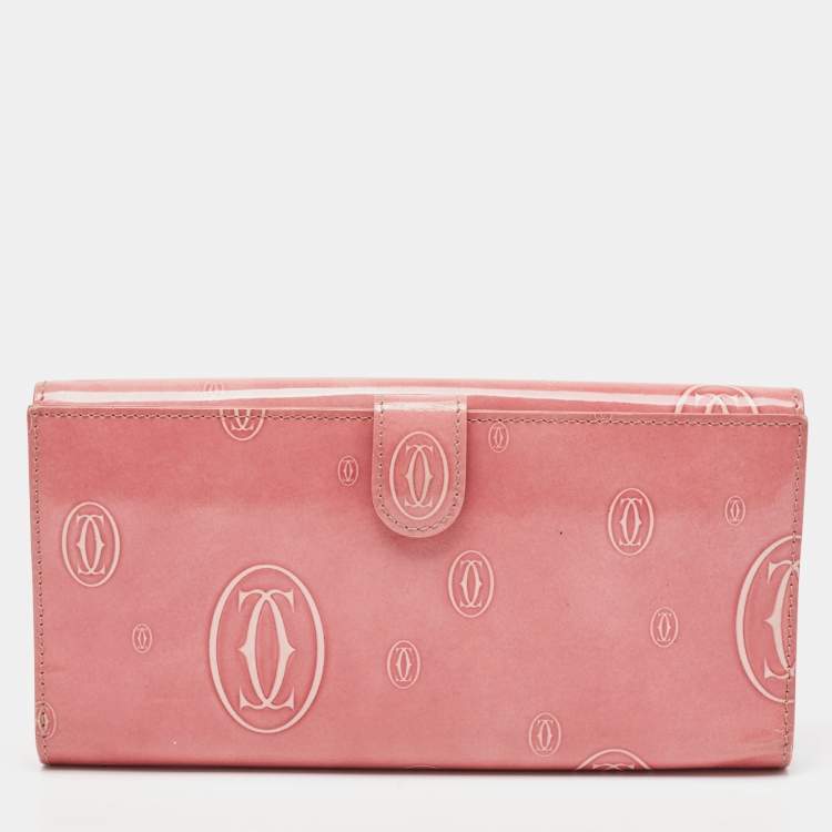 Pre Owned Cartier Pink Patent Leather Happy Birthday Trifold Continental Wallet