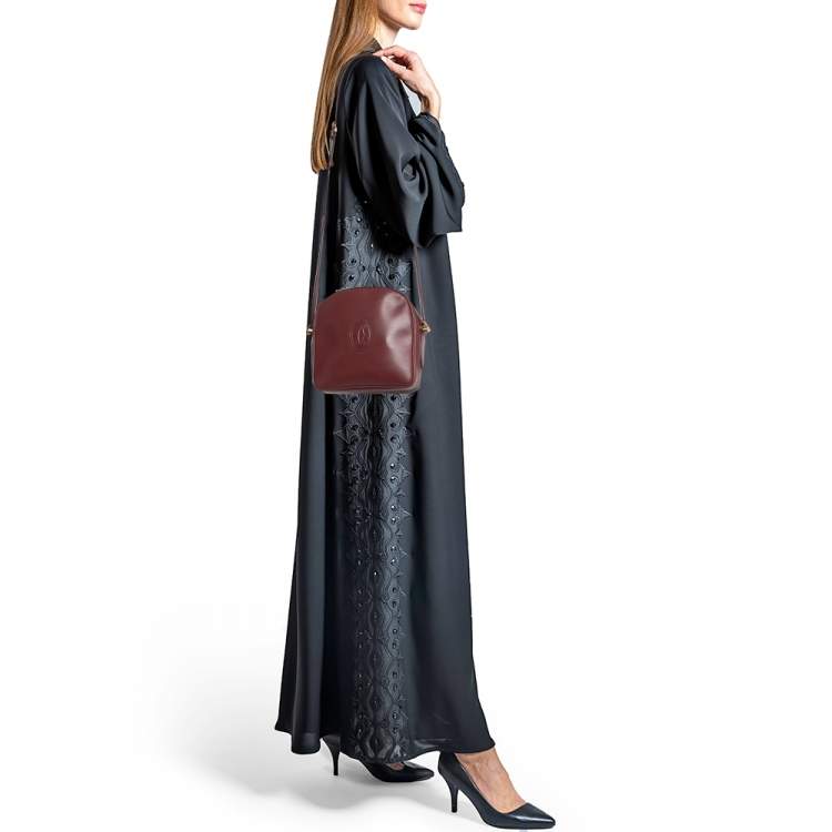 Pre Owned Cartier Burgundy Leather Must de Cartier Crossbody Bag