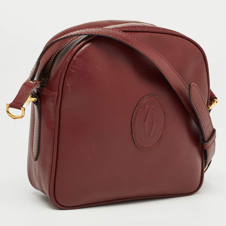 Pre Owned Cartier Burgundy Leather Must de Cartier Crossbody Bag