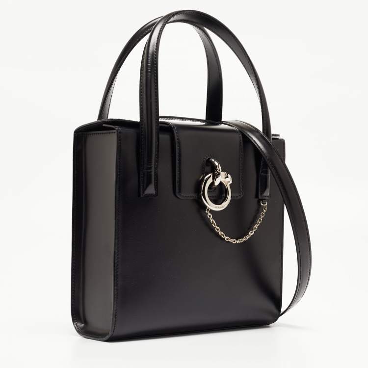 Pre Owned Cartier Black Glossy Leather Panthere Top Handle Bag
