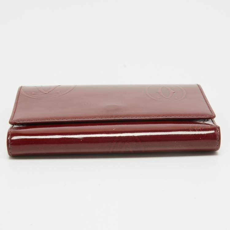 Pre Owned Cartier Red Patent Leather Happy Birthday Trifold Wallet