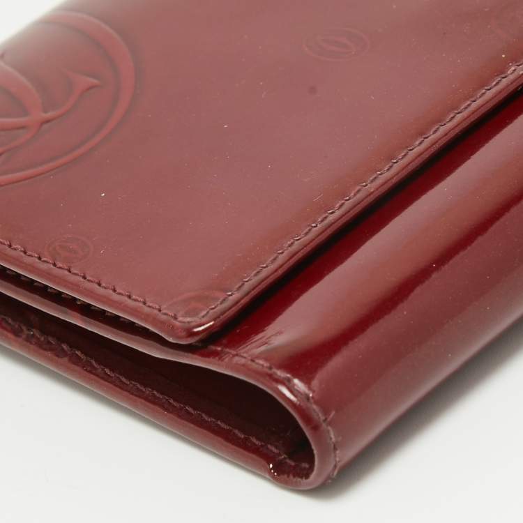 Pre Owned Cartier Red Patent Leather Happy Birthday Trifold Wallet