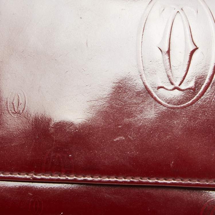 Pre Owned Cartier Red Patent Leather Happy Birthday Trifold Wallet