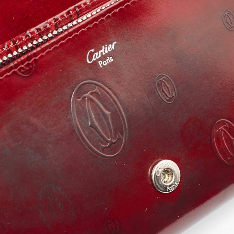 Pre Owned Cartier Burgundy Patent Leather Happy Birthday Continental Wallet
