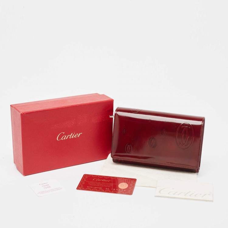 Pre Owned Cartier Burgundy Patent Leather Happy Birthday Continental Wallet