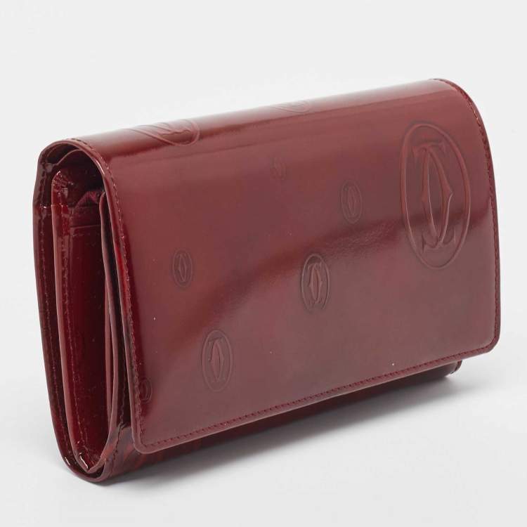 Pre Owned Cartier Burgundy Patent Leather Happy Birthday Continental Wallet