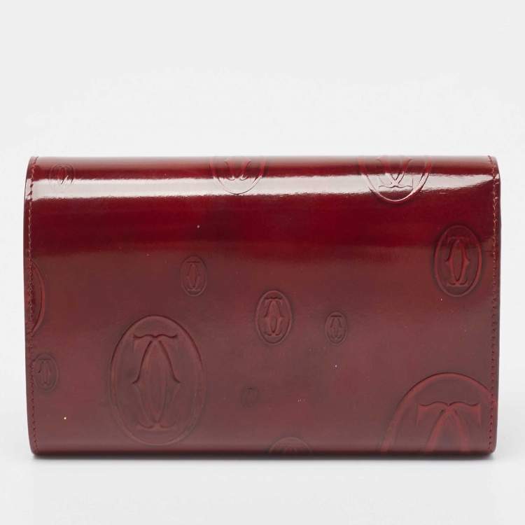 Pre Owned Cartier Burgundy Patent Leather Happy Birthday Continental Wallet
