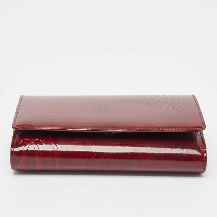 Pre Owned Cartier Burgundy Patent Leather Happy Birthday Continental Wallet