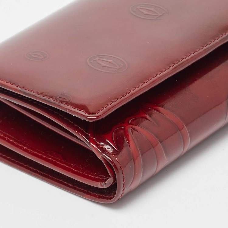 Pre Owned Cartier Burgundy Patent Leather Happy Birthday Continental Wallet