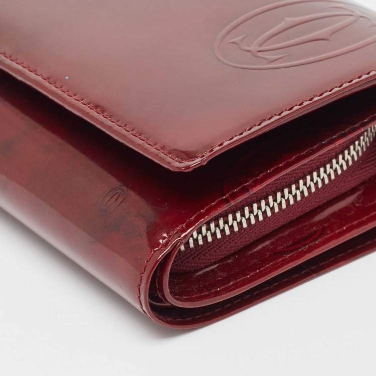 Pre Owned Cartier Burgundy Patent Leather Happy Birthday Continental Wallet