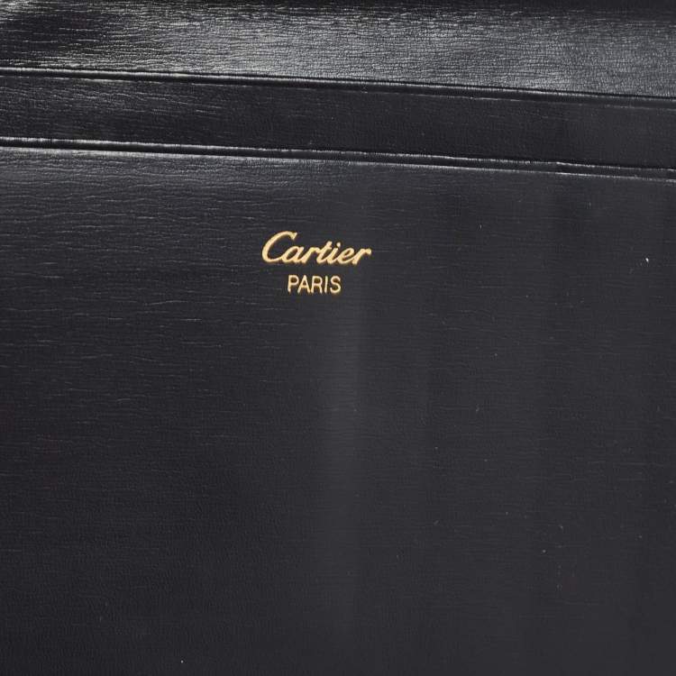 Pre Owned Cartier Navy Blue Leather Must de Cartier Bifold Long Wallet