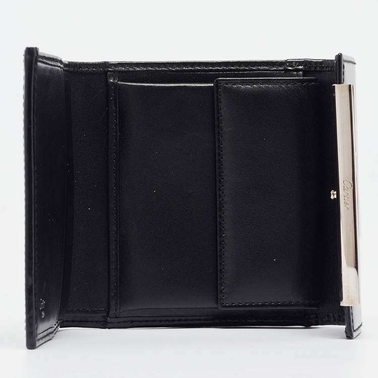 Pre Owned Cartier Black Glossy Leather Panthere Art Deco Trifold Wallet