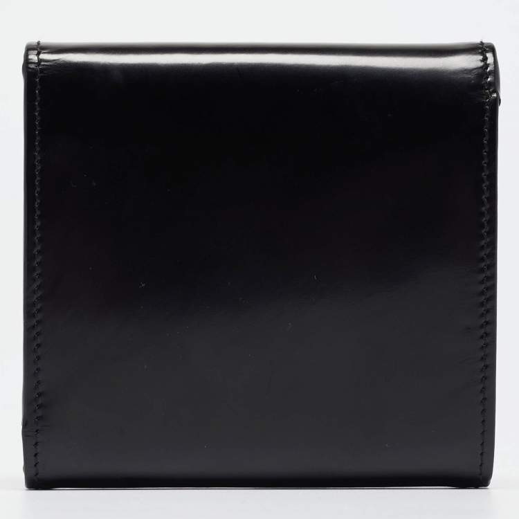 Pre Owned Cartier Black Glossy Leather Panthere Art Deco Trifold Wallet