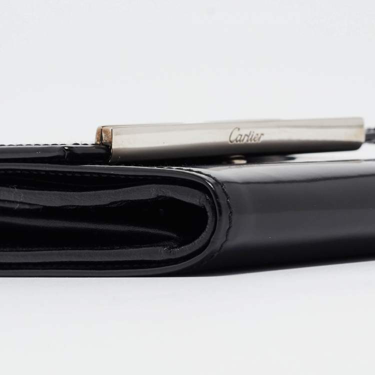 Pre Owned Cartier Black Glossy Leather Panthere Art Deco Trifold Wallet