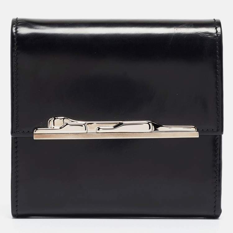 Pre Owned Cartier Black Glossy Leather Panthere Art Deco Trifold Wallet