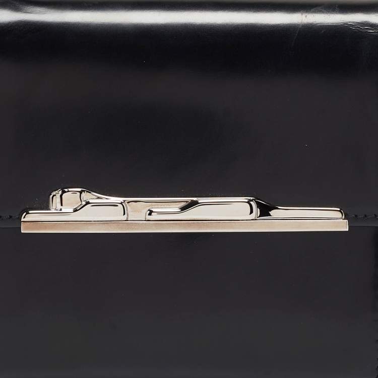 Pre Owned Cartier Black Glossy Leather Panthere Art Deco Trifold Wallet