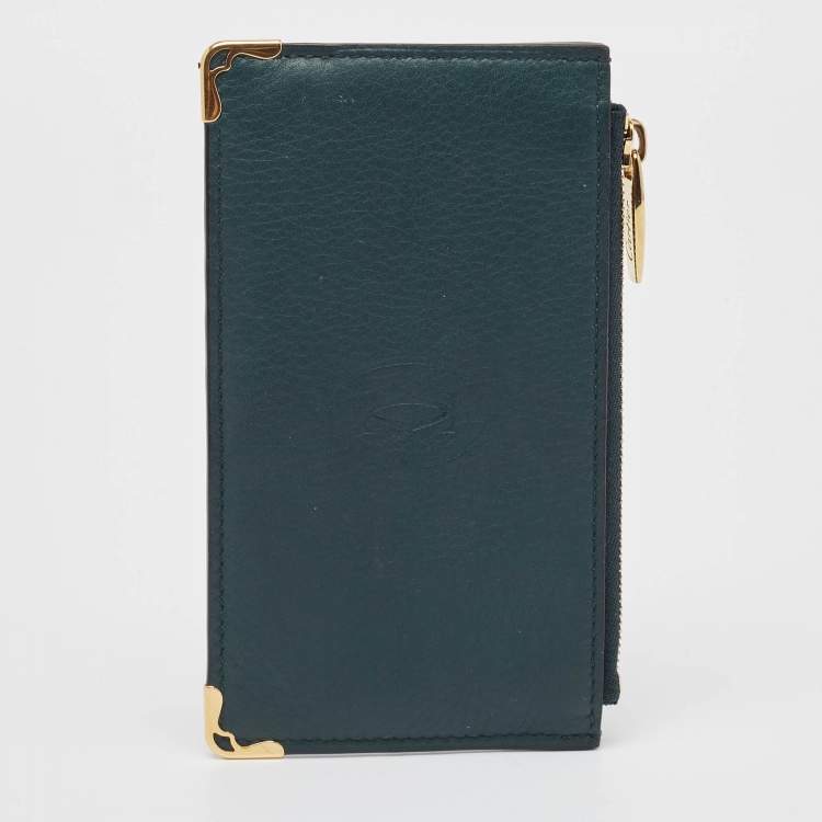 Pre Owned Cartier Green Leather Must de Cartier Zip Card Holder