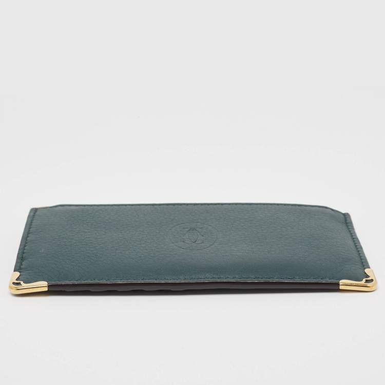 Pre Owned Cartier Green Leather Must de Cartier Zip Card Holder