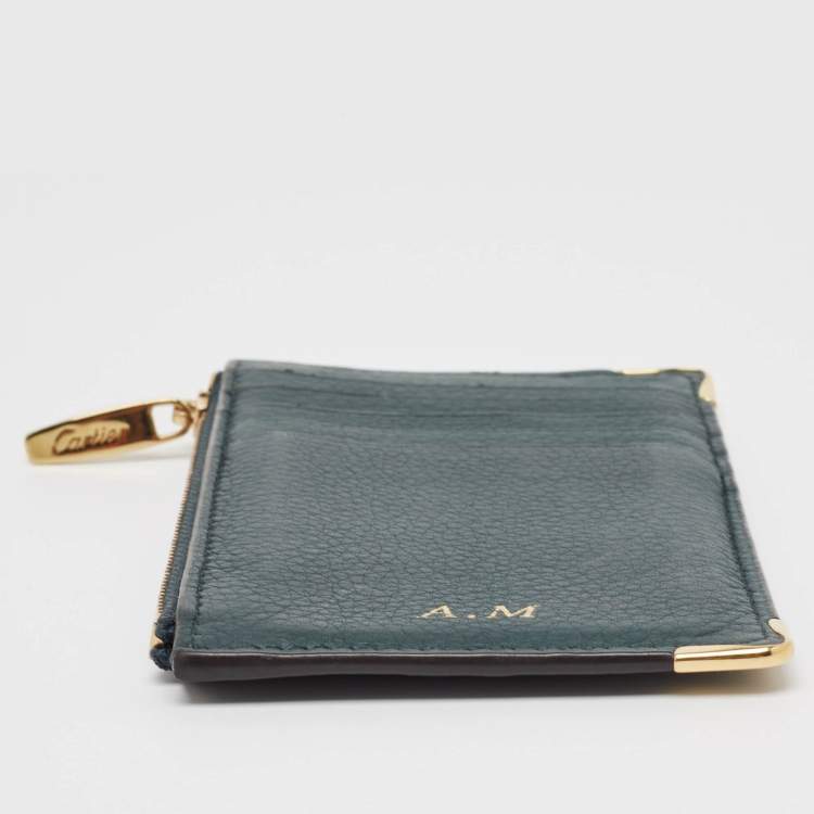 Pre Owned Cartier Green Leather Must de Cartier Zip Card Holder