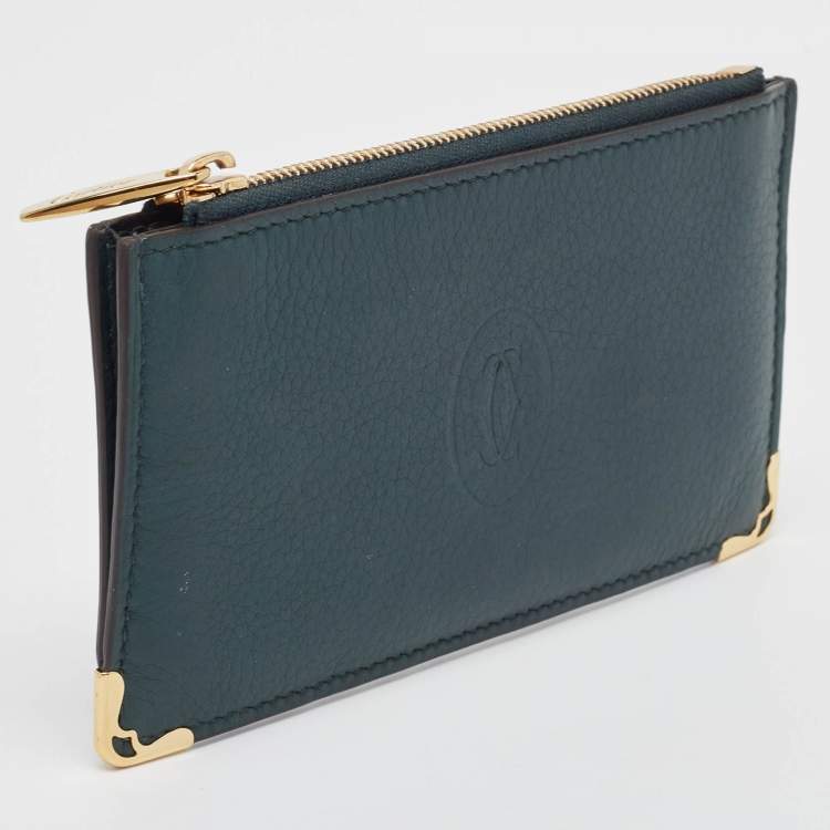 Pre Owned Cartier Green Leather Must de Cartier Zip Card Holder