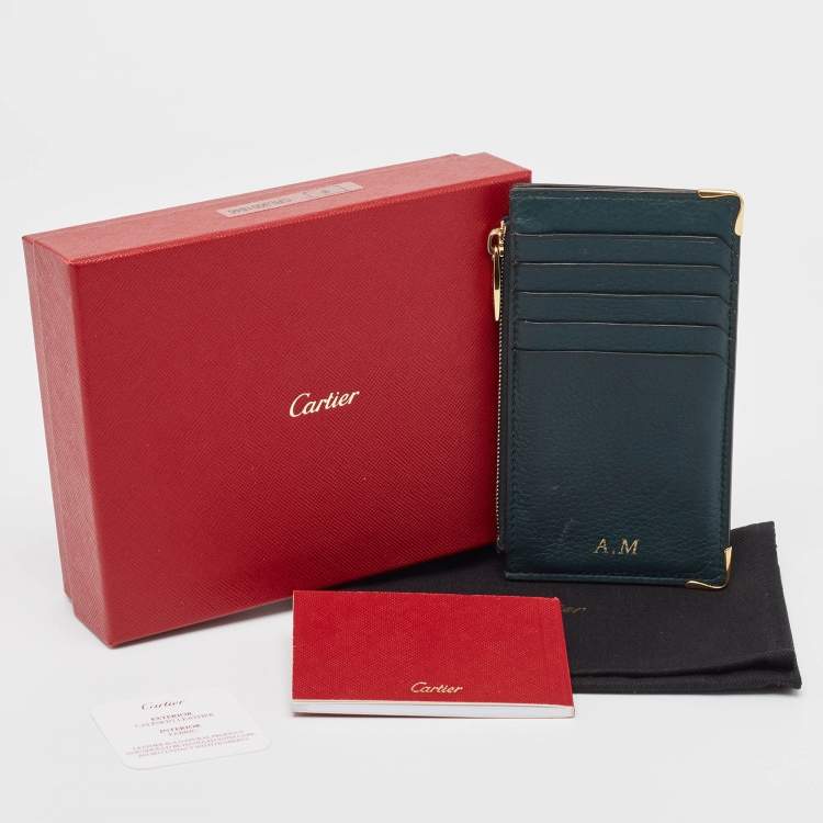Pre Owned Cartier Green Leather Must de Cartier Zip Card Holder