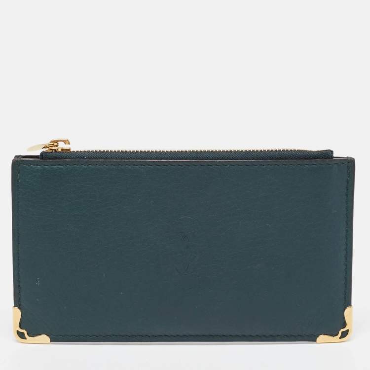 Pre Owned Cartier Green Leather Must de Cartier Zip Card Holder