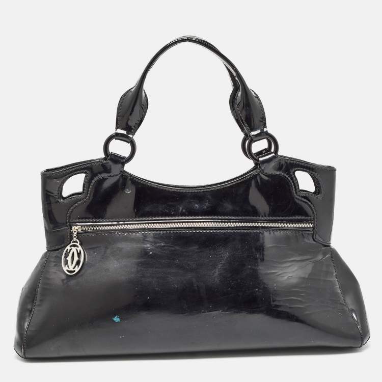 Pre Owned Cartier Black Patent Leather Small Marcello De Cartier Tote