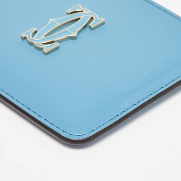 Pre Owned Cartier Light Blue Leather C De Cartier Card Holder