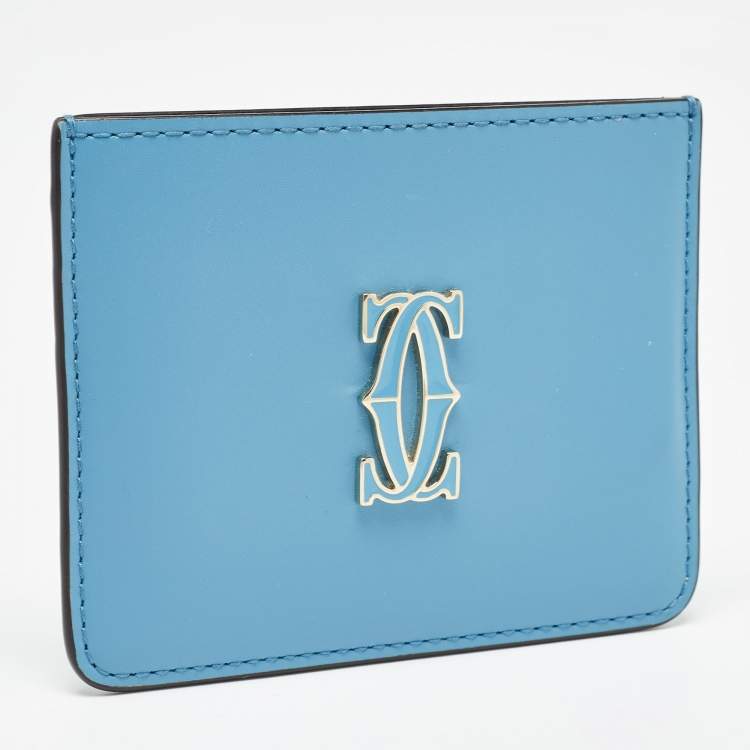 Pre Owned Cartier Light Blue Leather C De Cartier Card Holder