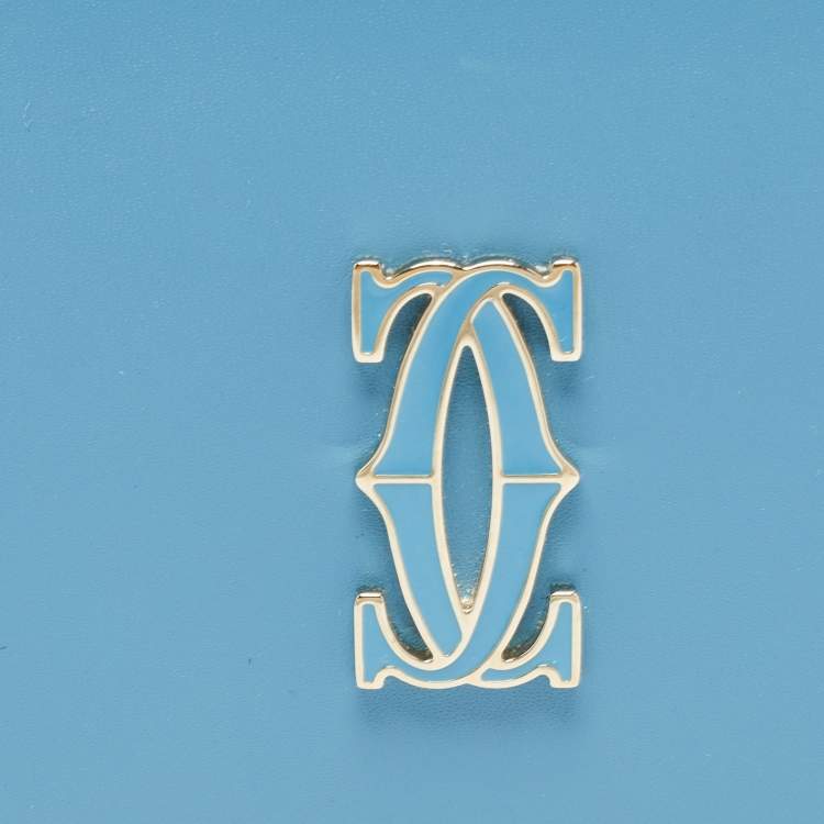 Pre Owned Cartier Light Blue Leather C De Cartier Card Holder