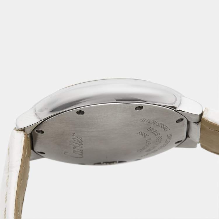 Pre Owned Cartier Silver Stainless Steel Alligator Leather Ballon Bleu W6920086 Women's Wristwatch 33 mm