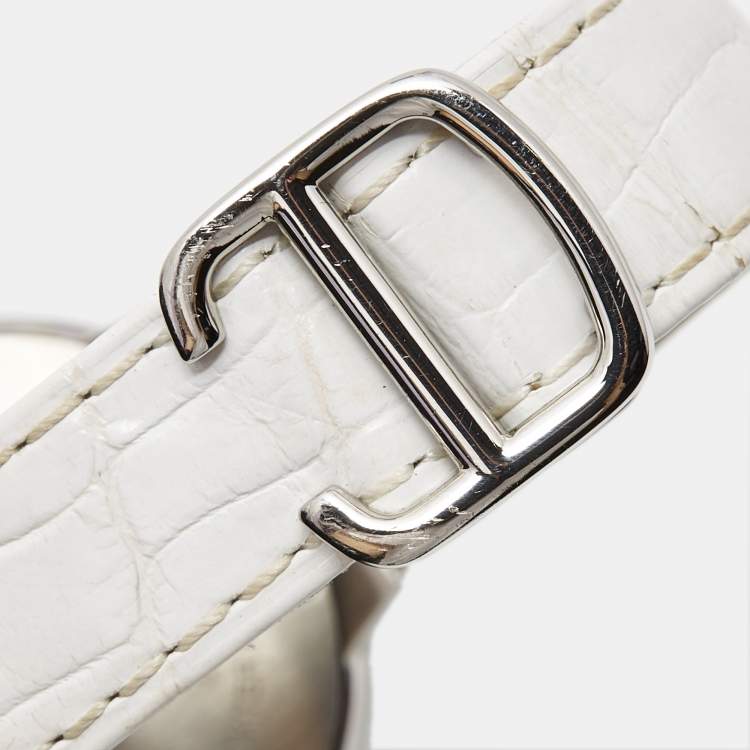 Pre Owned Cartier Silver Stainless Steel Alligator Leather Ballon Bleu W6920086 Women's Wristwatch 33 mm
