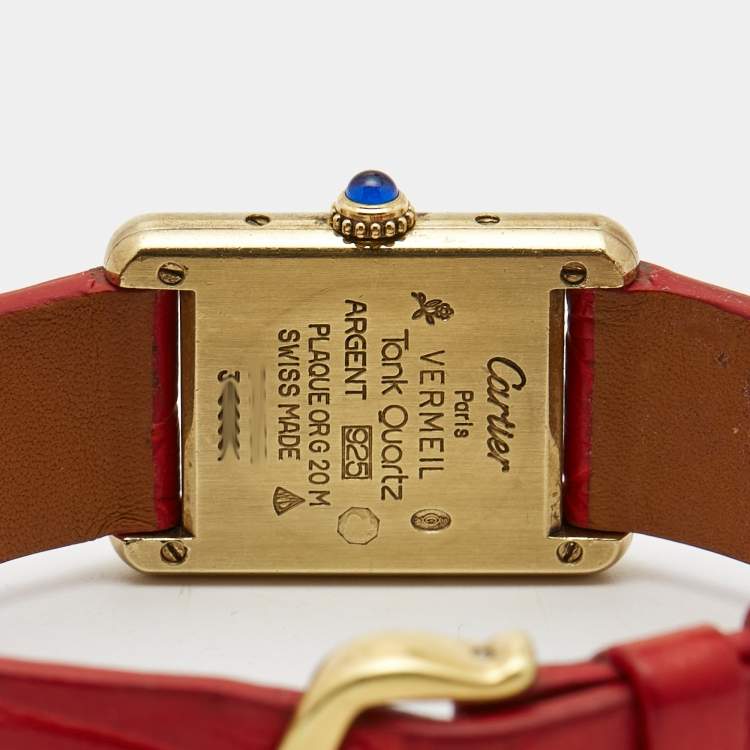 Pre Owned Cartier Vintage Cream Gold Plated Silver Leather Must de Cartier Tank Women's Wristwatch 20 mm