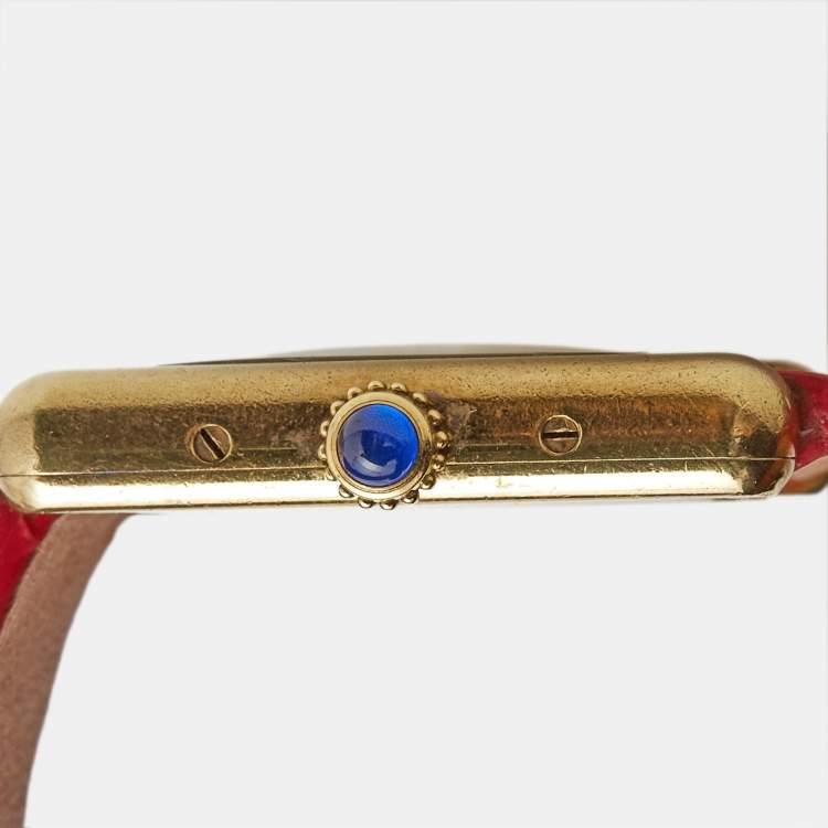 Pre Owned Cartier Vintage Cream Gold Plated Silver Leather Must de Cartier Tank Women's Wristwatch 20 mm