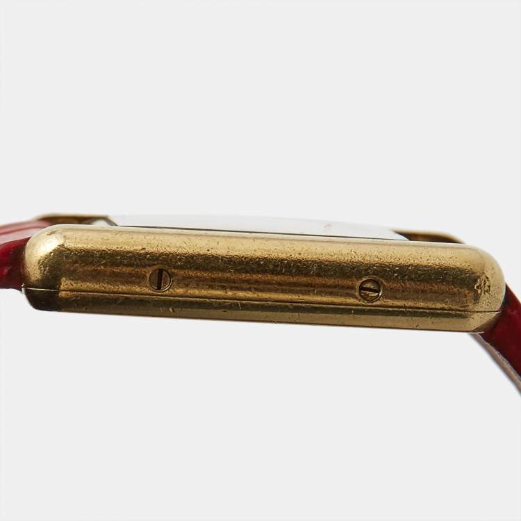 Pre Owned Cartier Vintage Cream Gold Plated Silver Leather Must de Cartier Tank Women's Wristwatch 20 mm