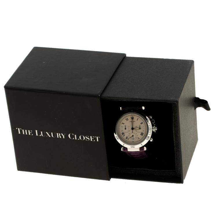 Pre Owned Cartier White Stainless Steel Pasha De Cartier 1050 Women's Wristwatch with Alligator Strap 38 mm