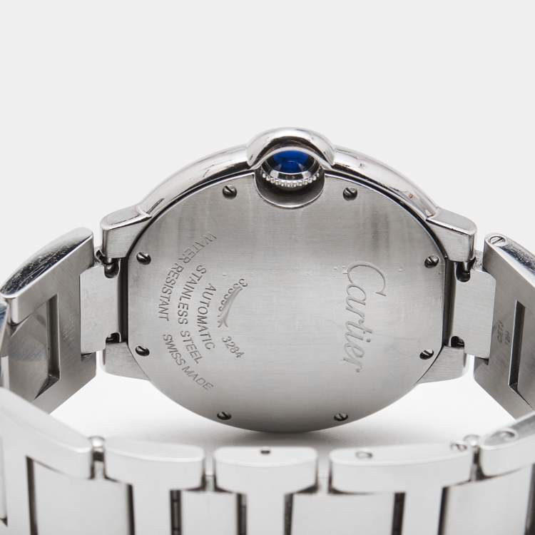 Pre Owned Cartier Silver Diamond Stainless Steel Ballon Bleu WE902075 Women's Wristwatch 36 mm