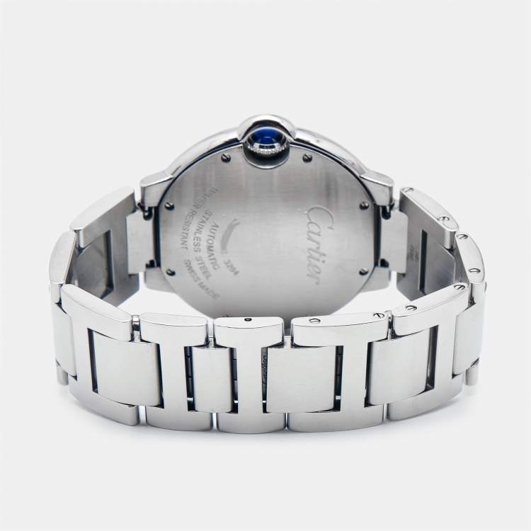 Pre Owned Cartier Silver Diamond Stainless Steel Ballon Bleu WE902075 Women's Wristwatch 36 mm