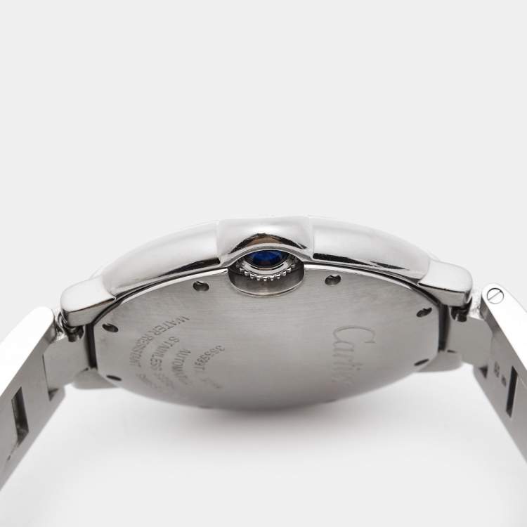 Pre Owned Cartier Silver Diamond Stainless Steel Ballon Bleu WE902075 Women's Wristwatch 36 mm