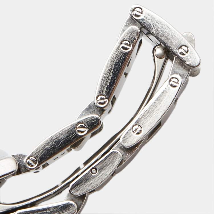 Pre Owned Cartier Silver Diamond Stainless Steel Ballon Bleu WE902075 Women's Wristwatch 36 mm