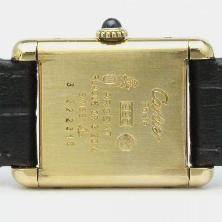 Pre Owned Cartier Tank Vermeil Gold Plated Leater Hand-Winding Ladies Watch 20 mm