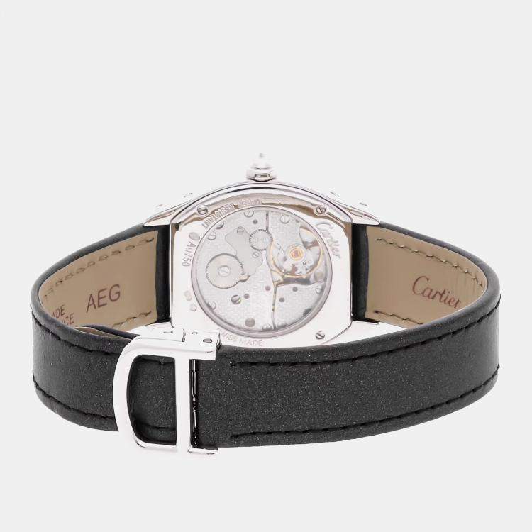 Pre Owned Cartier Silver 18k White Gold Tortue WA507231 Manual Winding Women's Wristwatch 28 mm